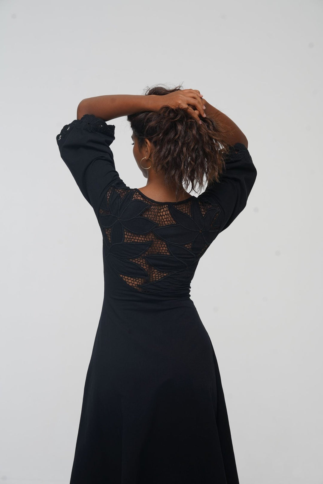 Balinese Lace Dress Midi A - Line in Black - Manners London