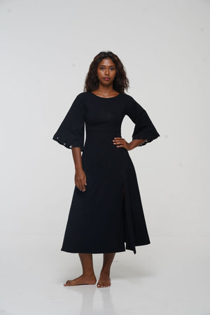 Balinese Lace Dress Midi A - Line in Black - Manners London