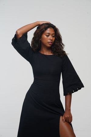 Balinese Lace Dress Midi A - Line in Black - Manners London