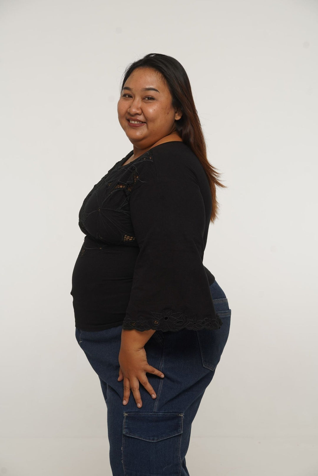 Balinese Lace Top flared sleeve in Black - Manners London