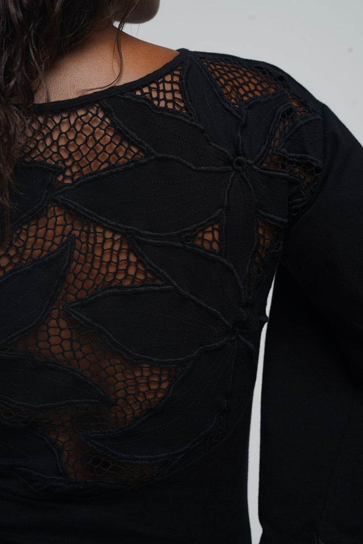 Balinese Lace Top flared sleeve in Black - Manners London