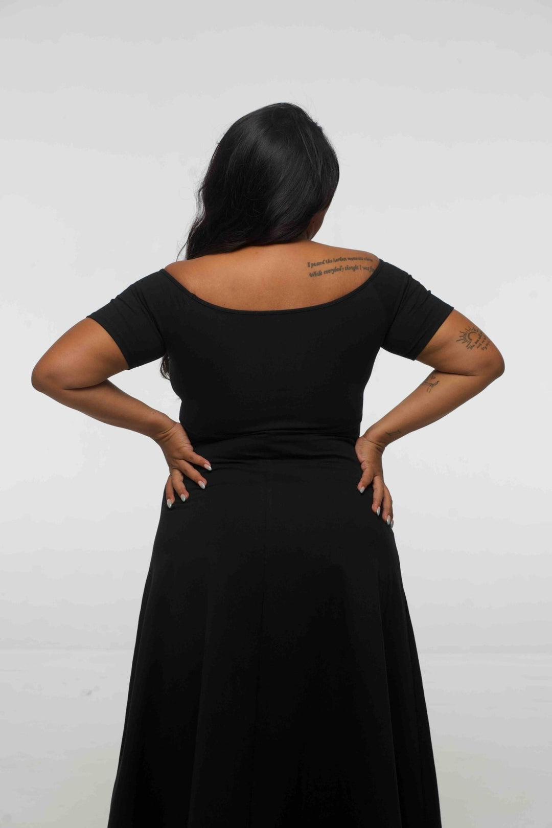 Bardot Dress Midi A - Line (short sleeves) in Black - Manners London