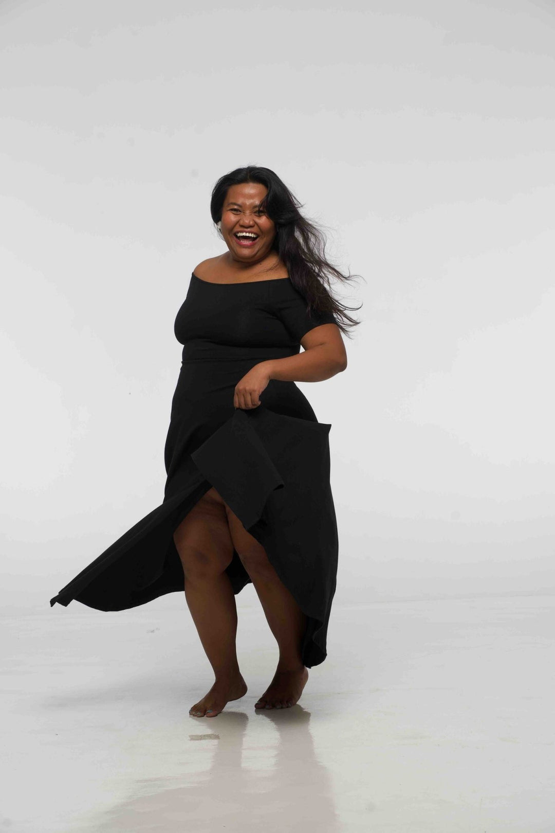 Bardot Dress Midi A - Line (short sleeves) in Black - Manners London