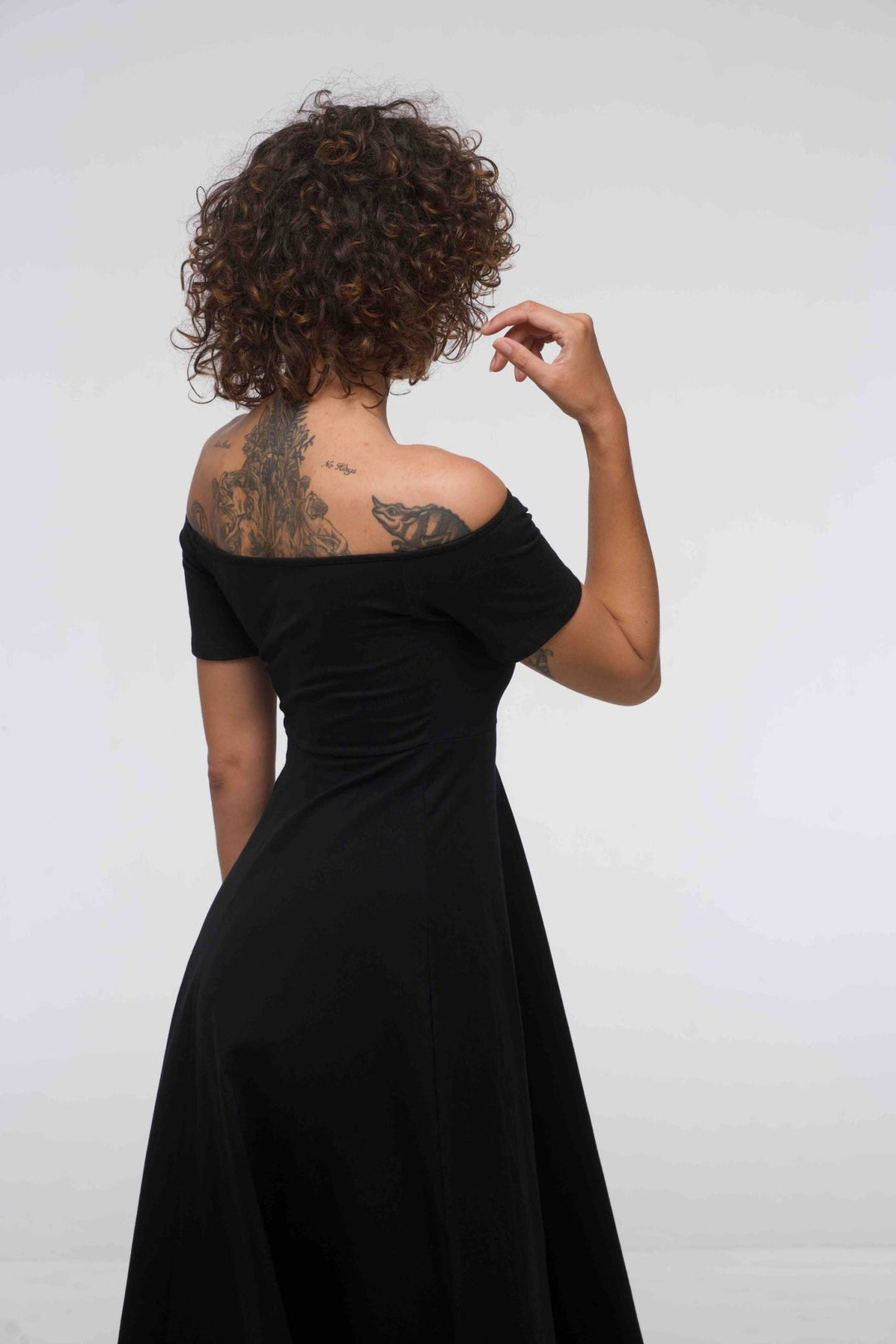 Bardot Dress Midi A - Line (short sleeves) in Black - Manners London