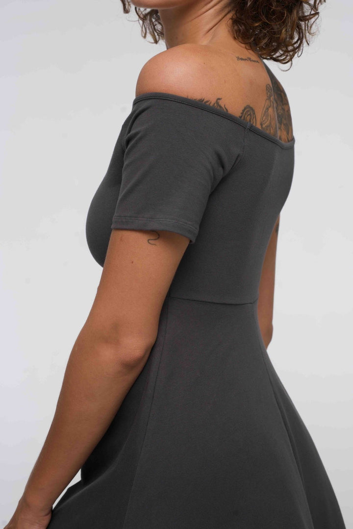 Bardot Dress Midi A - Line (short sleeves) in Grey - Manners London