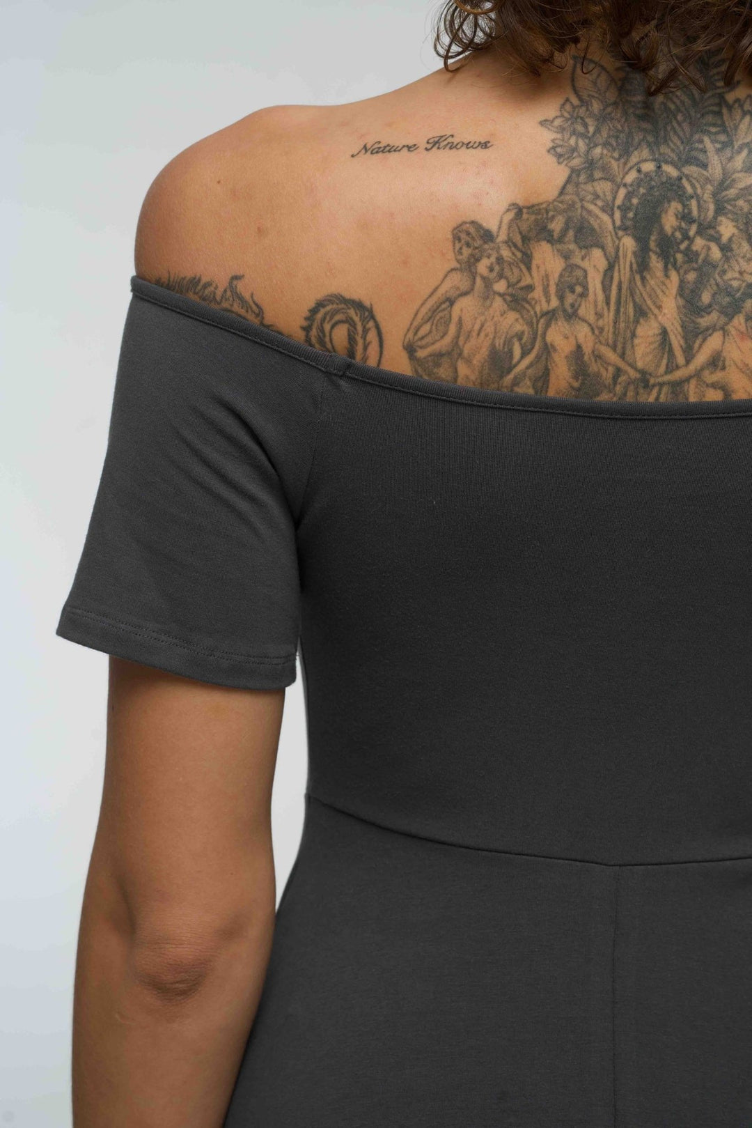 Bardot Dress Midi A - Line (short sleeves) in Grey - Manners London