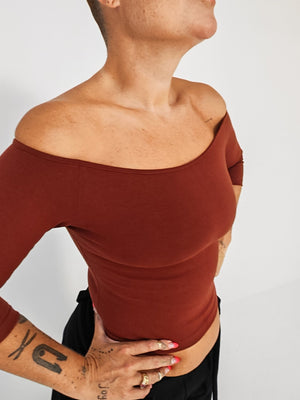 Bardot Mid Crop Top in Paprika - Manners London