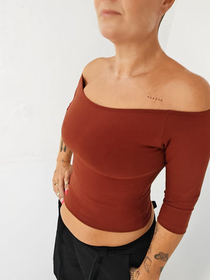Bardot Mid Crop Top in Paprika - Manners London