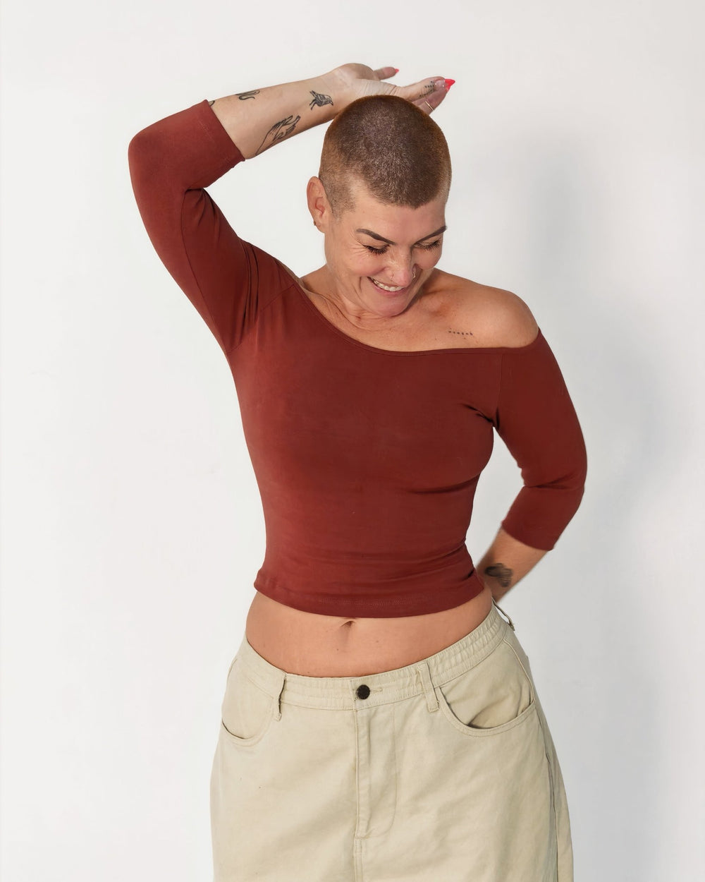 Bardot Mid Crop Top in Paprika - Manners London
