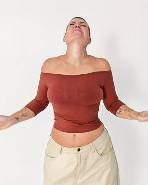 Bardot Mid Crop Top in Paprika - Manners London