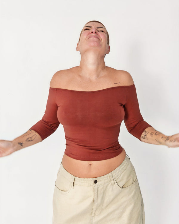 Bardot Mid Crop Top in Paprika - Manners London