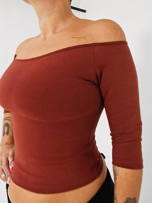 Bardot Mid Crop Top in Paprika - Manners London