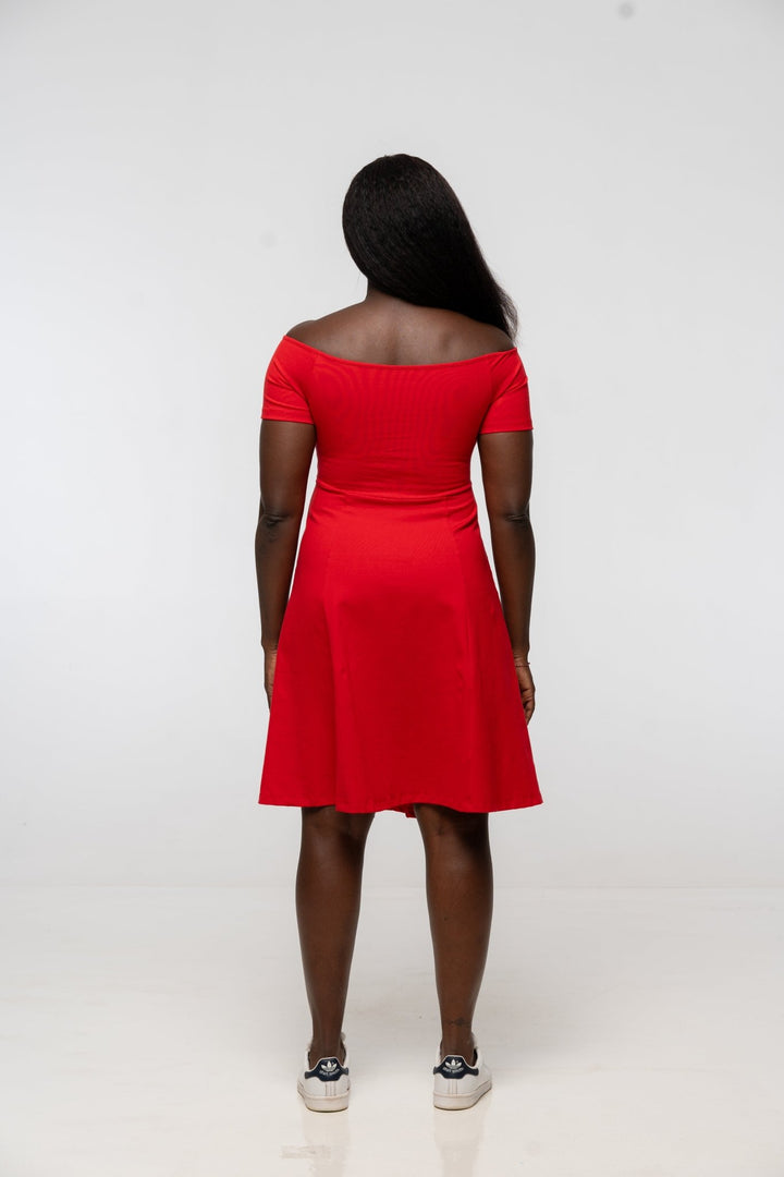 Bardot Mini A - Line Dress short sleeve in Pomegranate Red - Manners London