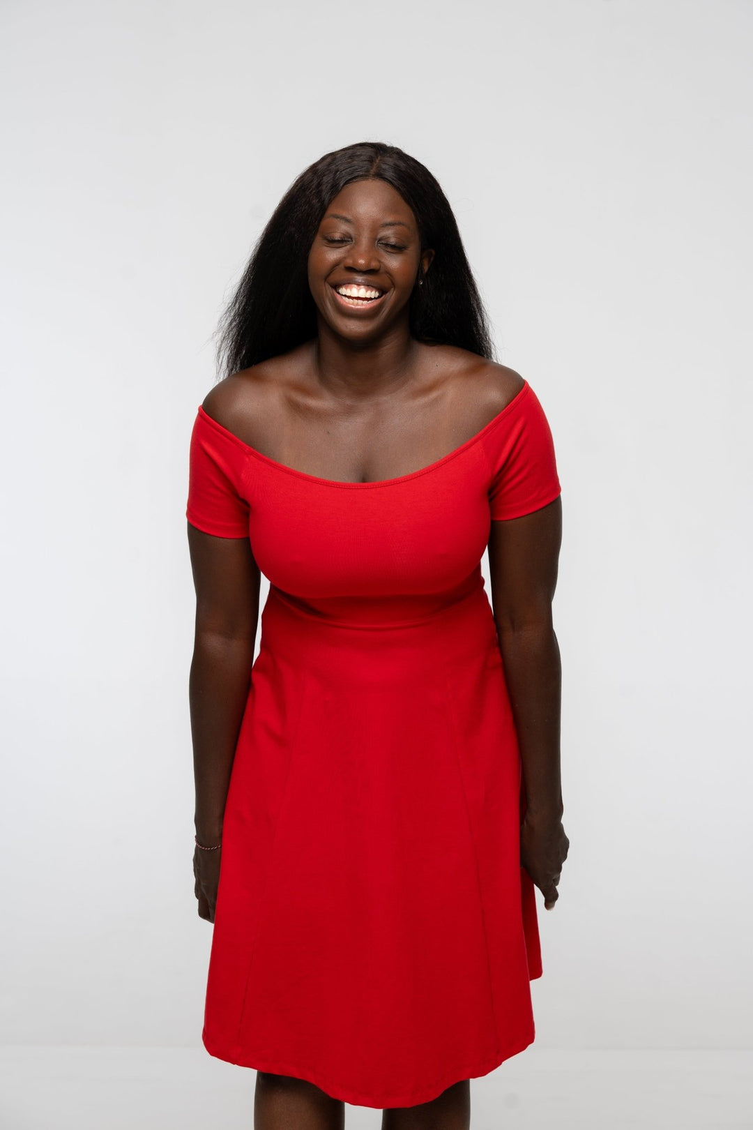 Bardot Mini A - Line Dress short sleeve in Pomegranate Red - Manners London