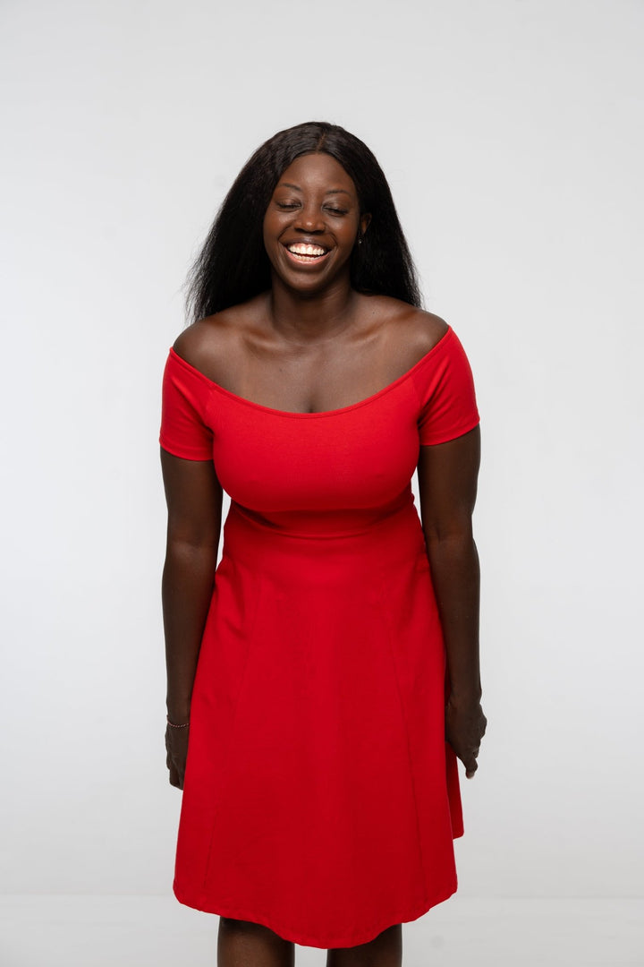 Bardot Mini A - Line Dress short sleeve in Pomegranate Red - Manners London