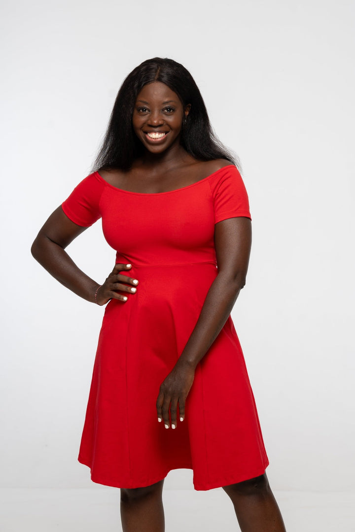 Bardot Mini A - Line Dress short sleeve in Pomegranate Red - Manners London