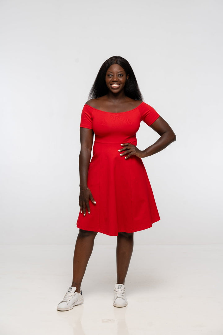 Bardot Mini A - Line Dress short sleeve in Pomegranate Red - Manners London