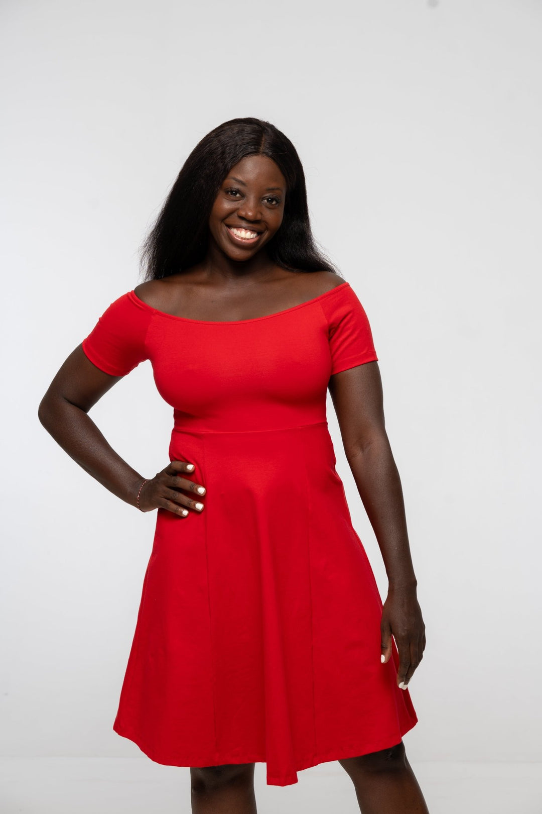 Bardot Mini A - Line Dress short sleeve in Pomegranate Red - Manners London