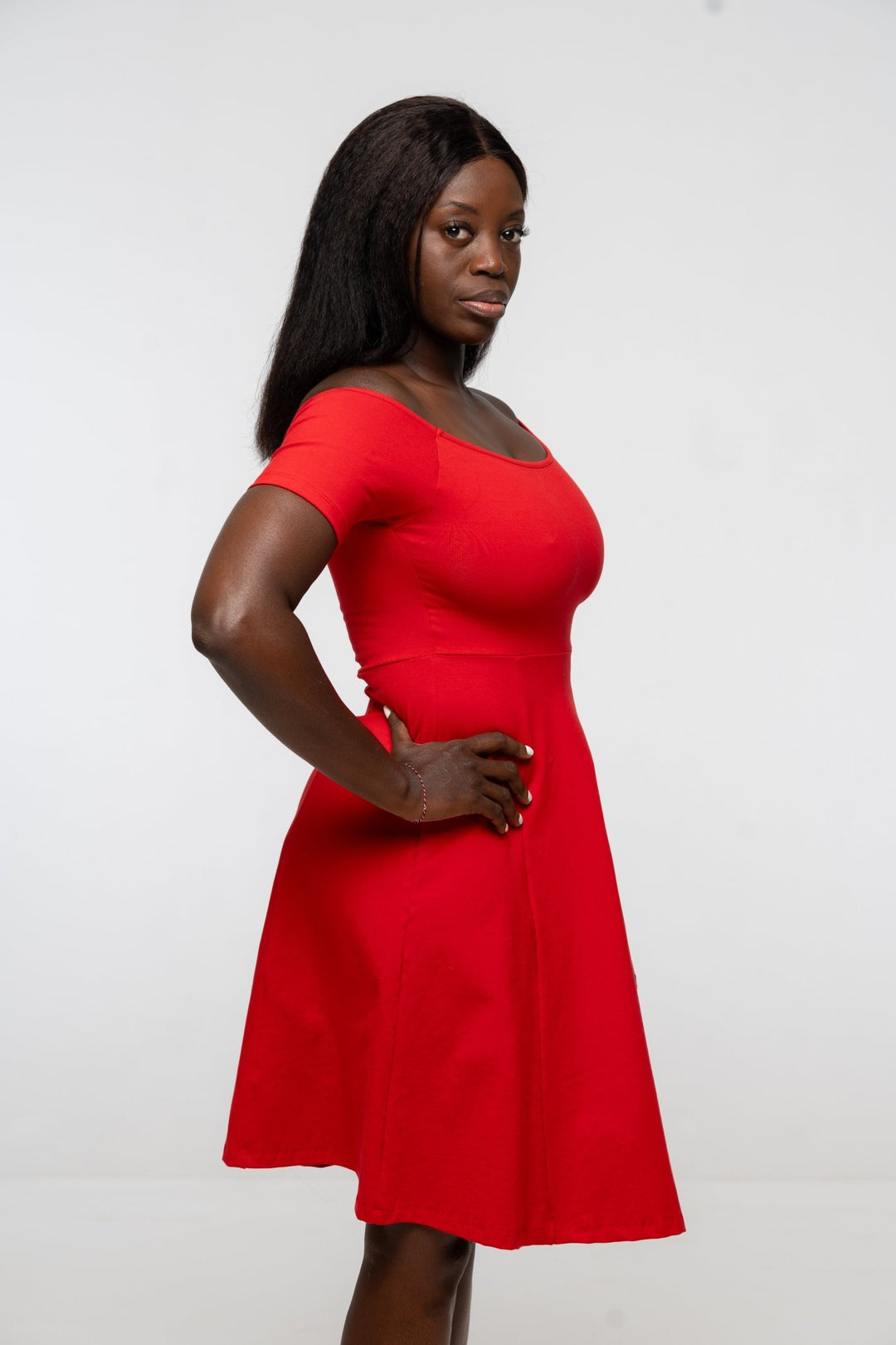 Bardot Mini A - Line Dress short sleeve in Pomegranate Red - Manners London