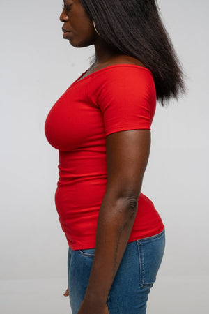 Bardot Short Sleeve Full Length Top in Pomegranate Red - Manners London