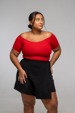 Bardot Short Sleeve Full Length Top in Pomegranate Red - Manners London