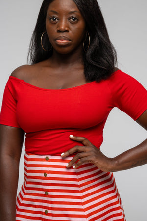 Bardot Short Sleeve Full Length Top in Pomegranate Red - Manners London