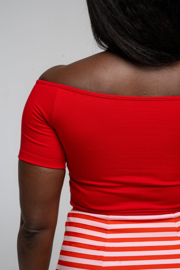 Bardot Short Sleeve Full Length Top in Pomegranate Red - Manners London