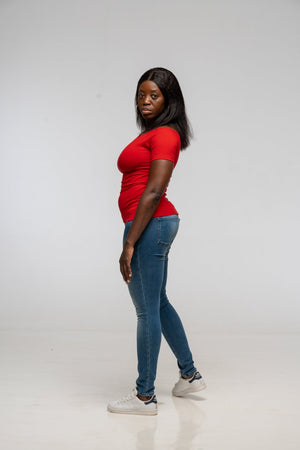 Bardot Short Sleeve Full Length Top in Pomegranate Red - Manners London