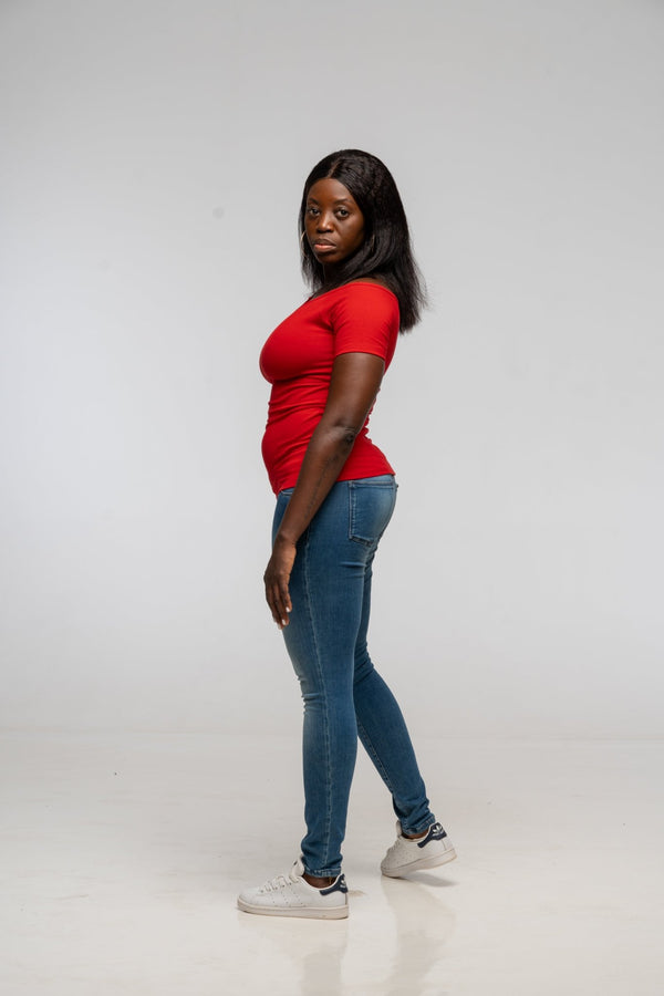 Bardot Short Sleeve Full Length Top in Pomegranate Red - Manners London