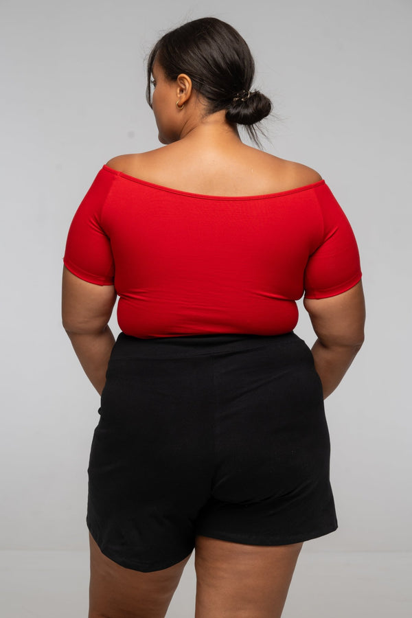 Bardot Short Sleeve Full Length Top in Pomegranate Red - Manners London