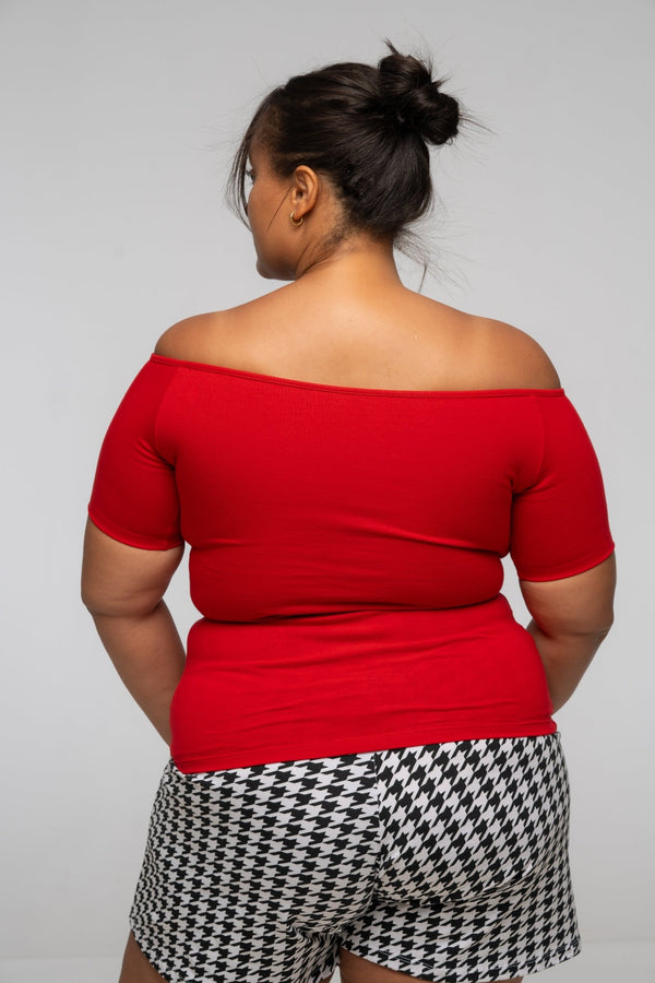 Bardot Short Sleeve Full Length Top in Pomegranate Red - Manners London
