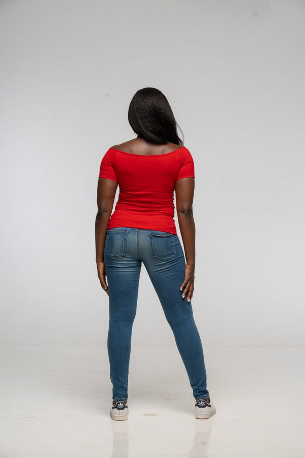 Bardot Short Sleeve Full Length Top in Pomegranate Red - Manners London