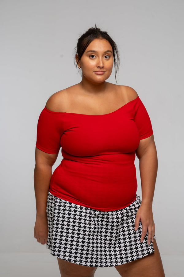 Bardot Short Sleeve Full Length Top in Pomegranate Red - Manners London
