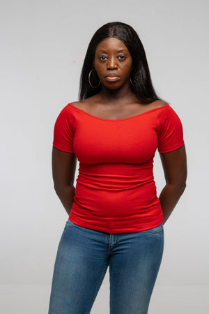 Bardot Short Sleeve Full Length Top in Pomegranate Red - Manners London