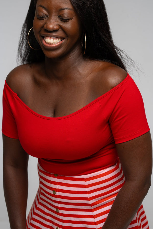 Bardot Short Sleeve Full Length Top in Pomegranate Red - Manners London