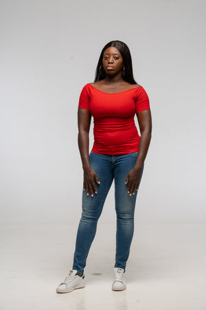 Bardot Short Sleeve Full Length Top in Pomegranate Red - Manners London