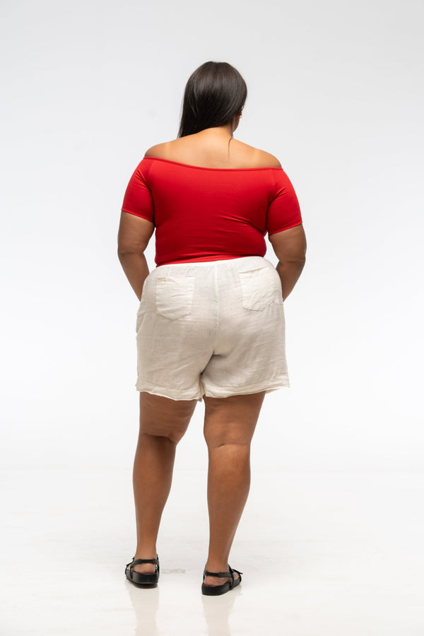 Bardot Short Sleeve Mid Crop Top in Pomegranate Red - Manners London