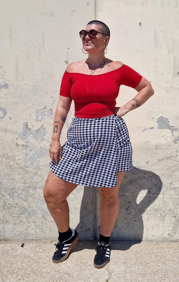 Bardot Short Sleeve Mid Crop Top in Pomegranate Red