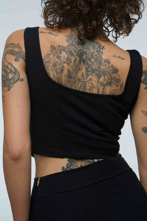 Corset Panelled Mid Crop Top in Black - Manners London