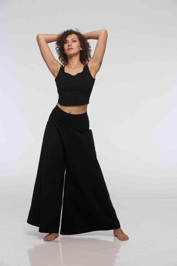 Corset Panelled Mid Crop Top in Black - Manners London