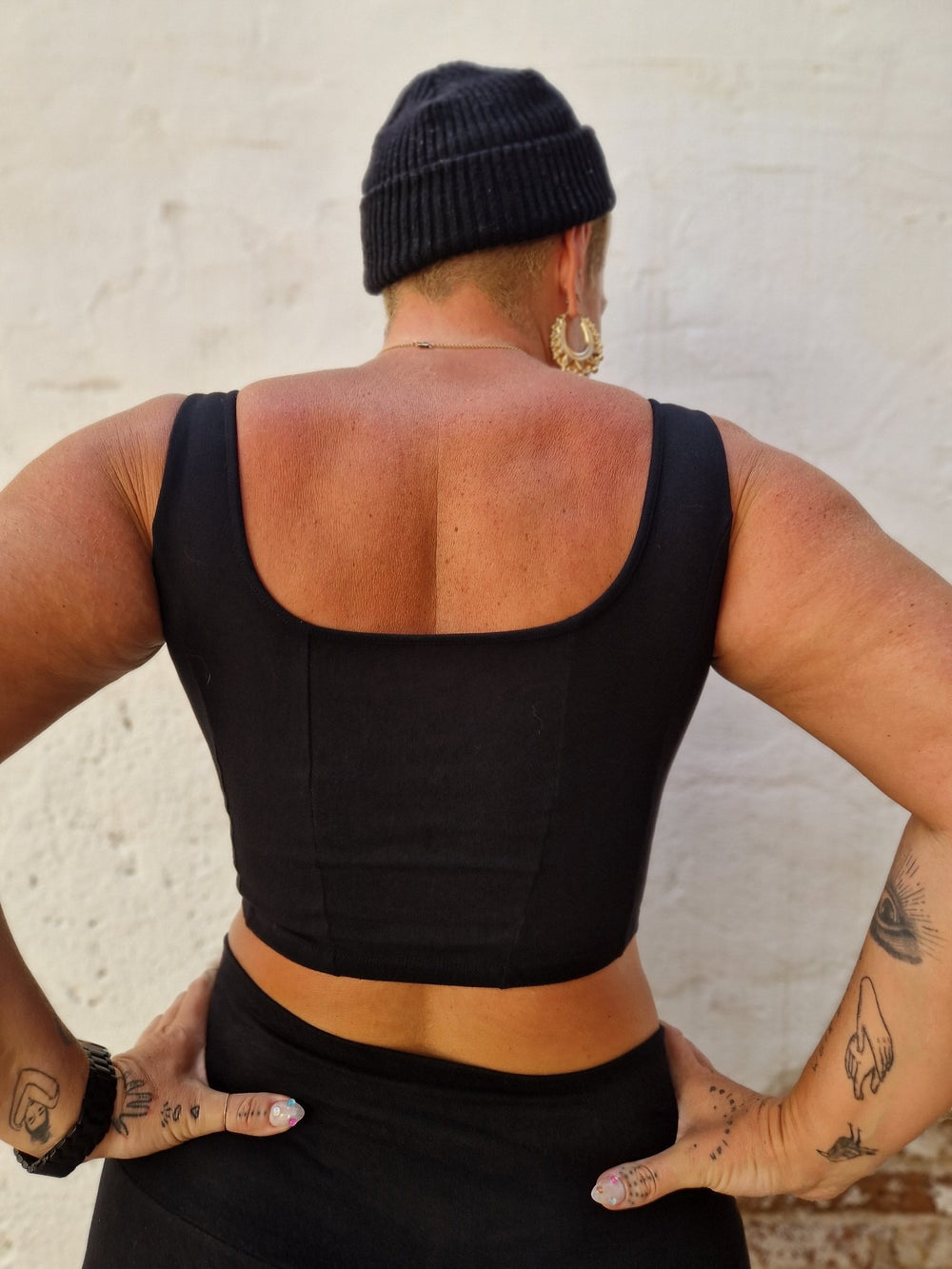 Corset Panelled Mid Crop Top in Black - Manners London