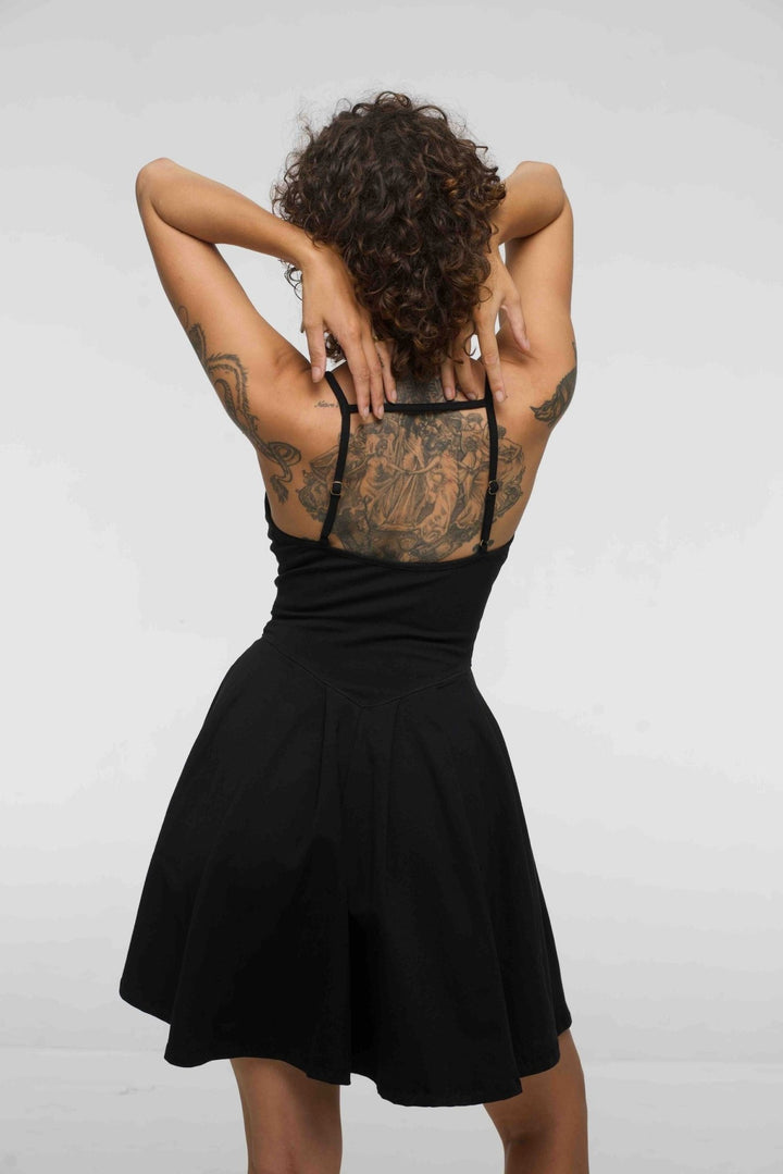 Corset Puff Dress Mini in Black (with pockets) - Manners London