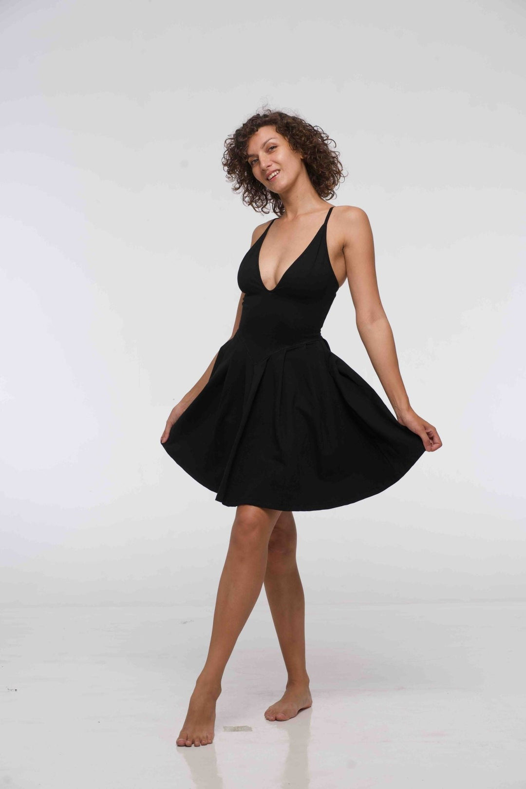 Corset Puff Dress Mini in Black (with pockets) - Manners London