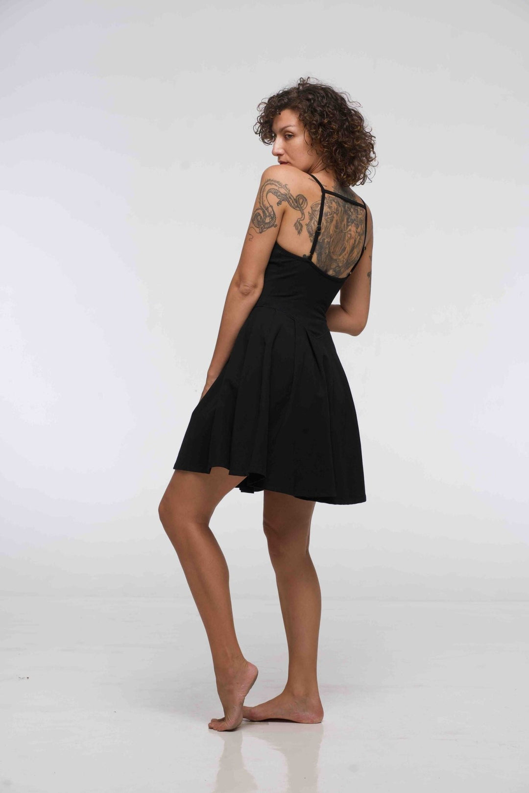 Corset Puff Dress Mini in Black (with pockets) - Manners London