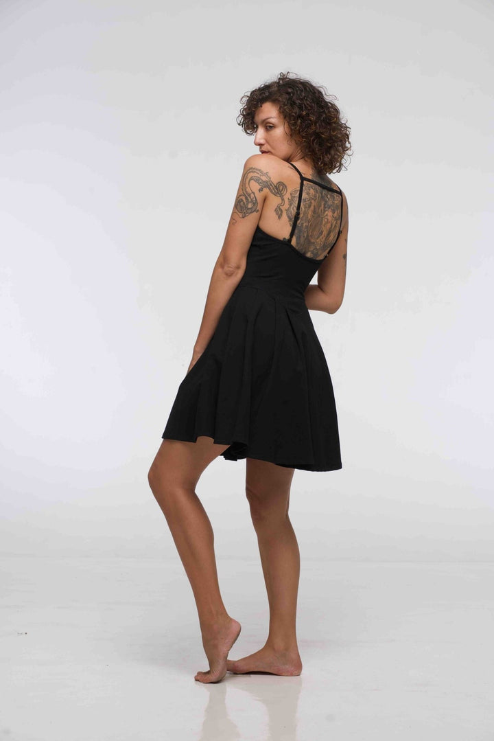Corset Puff Dress Mini in Black (with pockets) - Manners London