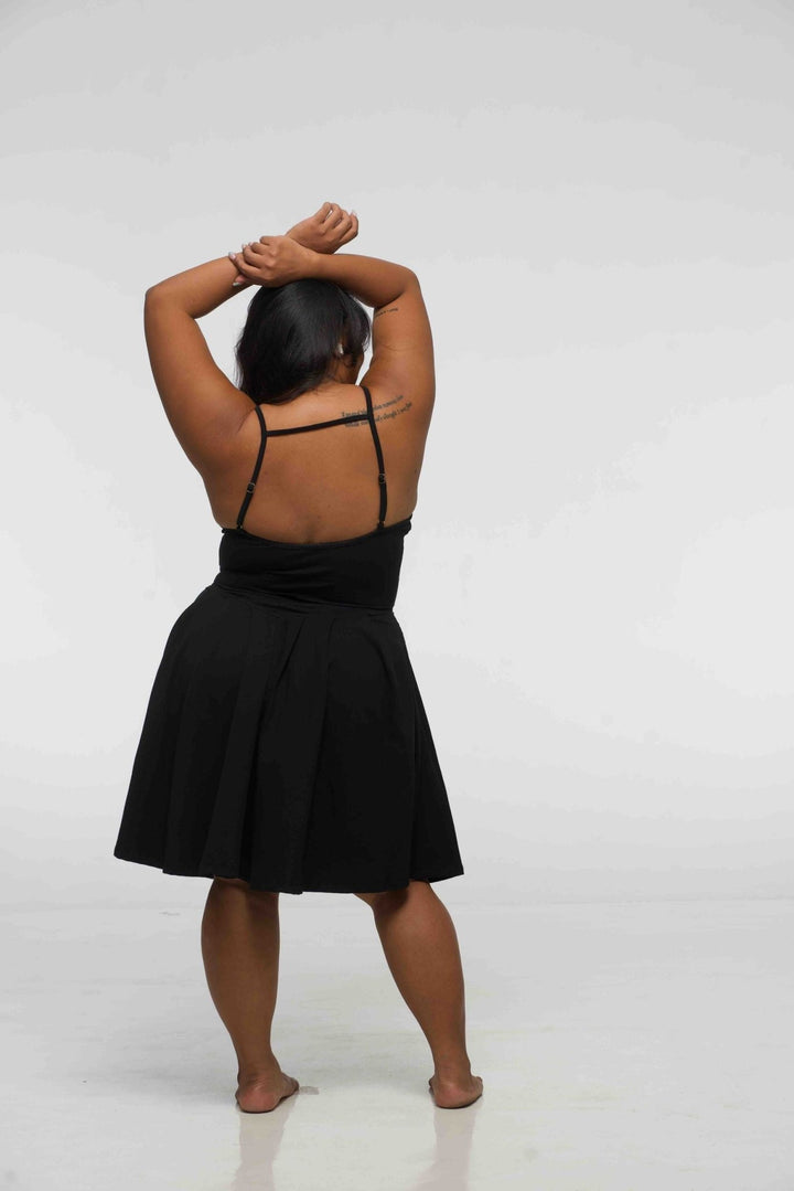Corset Puff Dress Mini in Black (with pockets) - Manners London