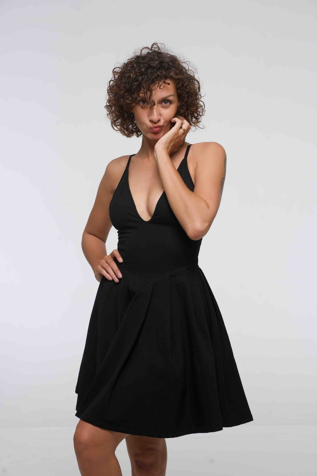 Corset Puff Dress Mini in Black (with pockets) - Manners London