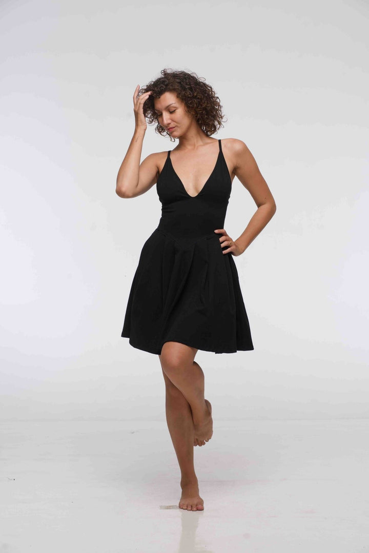 Corset Puff Dress Mini in Black (with pockets) - Manners London
