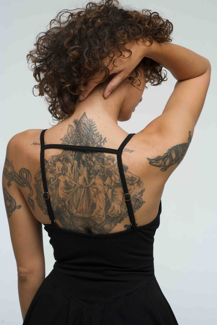 Corset Puff Dress Mini in Black (with pockets) - Manners London