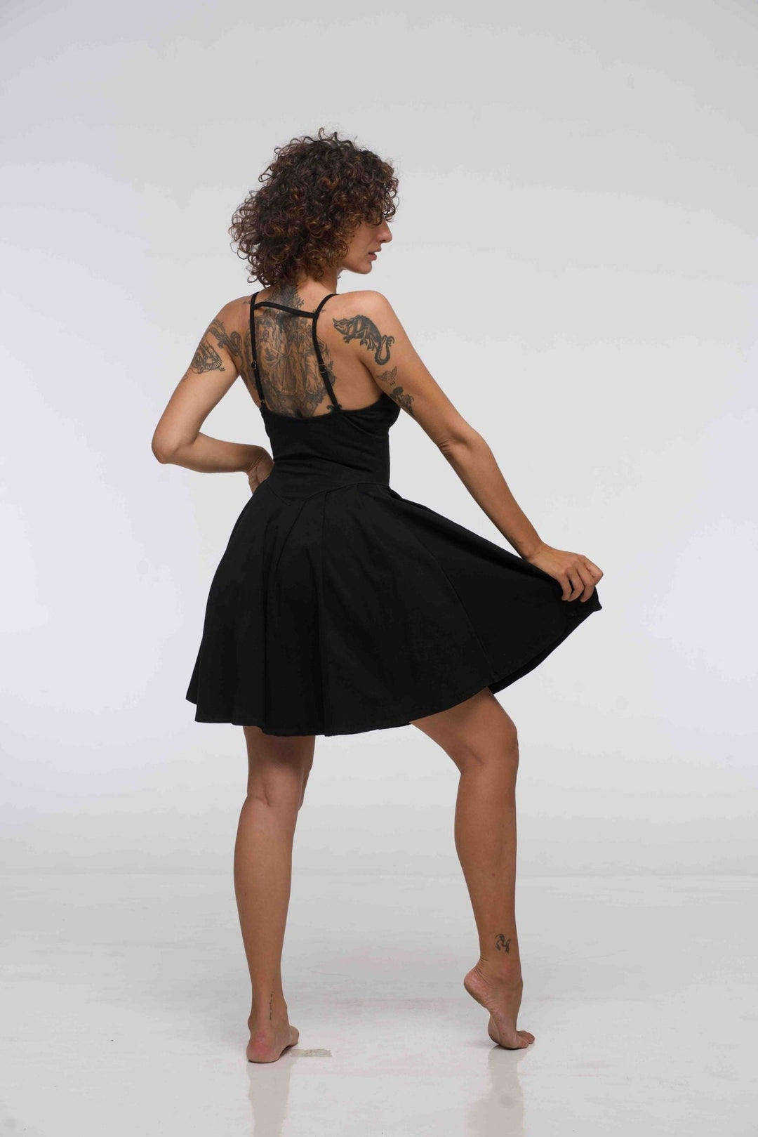 Corset Puff Dress Mini in Black (with pockets) - Manners London
